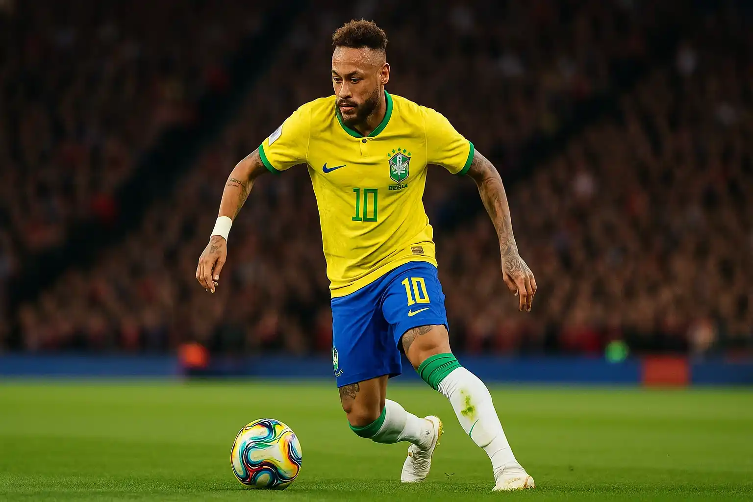 Neymar rê bóng uyển chuyển trong trận đấu lớn